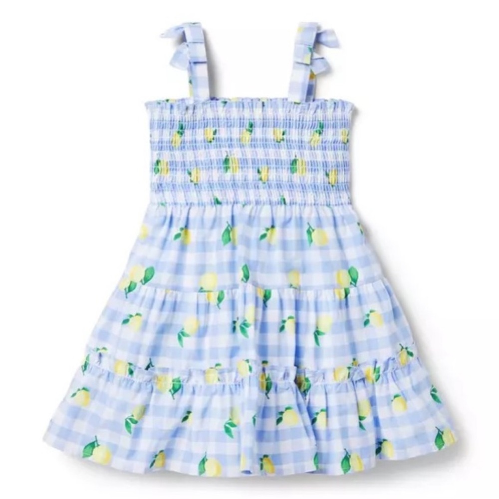 Janie and Jack Blue Gingham Lemon Smocked Sundress
